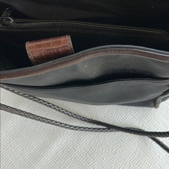 Brighton Nylon Shoulder Bag Braided Strap Croc Embossed Black Silver Western - Picture 7 of 15